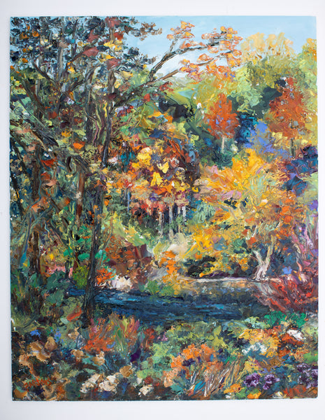Autumn Colors on the Delaware River, Original impressionist oil painting, Bucks County, Pennsylvania.