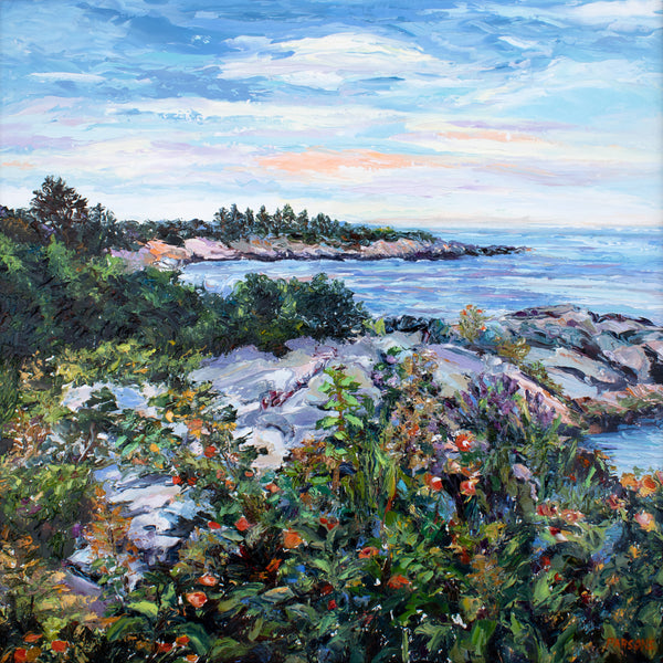 Ogunquit Cove, Maine. Original palette knife oil painting, oil on cradled birch panel. By Pamela Parsons.