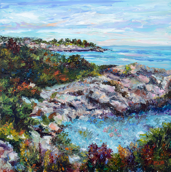Ogunquit Coast, Maine. Original palette knife oil painting, oil on cradled birch panel.