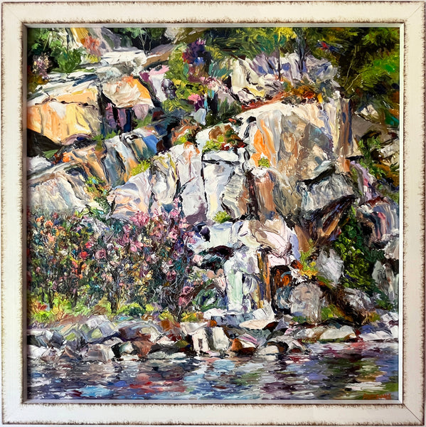 Rockport Quarry. Cape Ann, Massachusetts. Framed oil on birch panel painting. Framed.