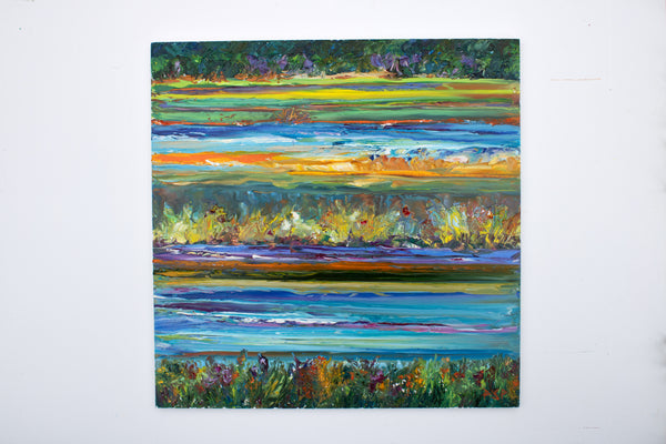 Salt Marsh Stripes, Plum Island, Newburyport, Cape Ann, Massachusetts. Oil on panel.