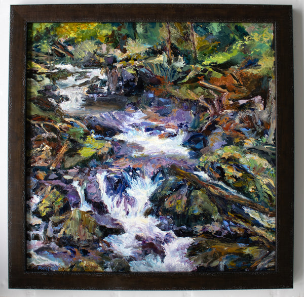 Shenandoah Waterfall, Shenandoah National Park, Virginia. Original Oil on panel painting. Framed.