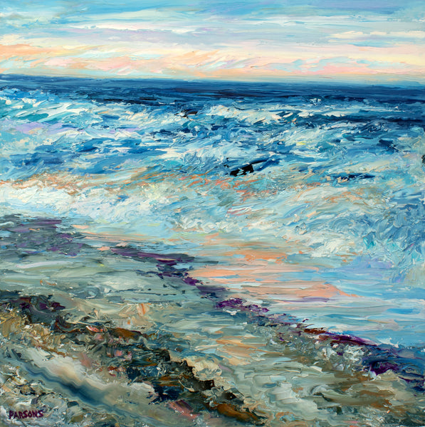 Ocean Sunset. Long Beach Island, Jersey Shore, Original Impressionist Painting, Oil on Panel.