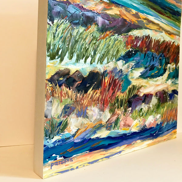 Windswept Beach, Cape Cod. Original impressionist oil on panel palette knife painting.