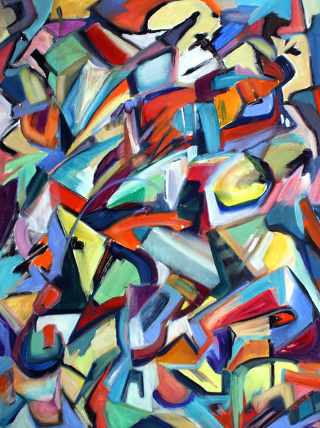 Color Mania, Abstract Expressionist Painting, Oil on panel original, by Pamela Parsons, geometric abstract