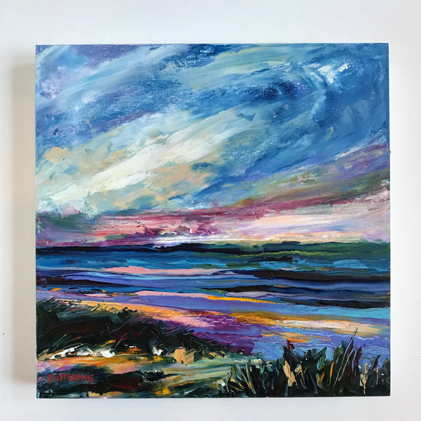 Sunset, Ocean City. Original Palette knife oil painting. By Pamela Parsons. Oil on cradled birch. Ocean City, NJ.