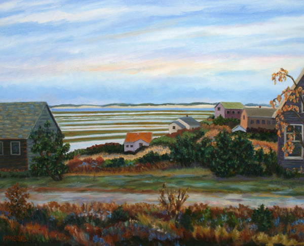 Cape Cod at Dusk, Original oil painting. Oil on canvas on cradled panel. Massachusetts coast.