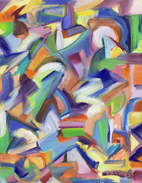 Colorful abstract oil on canvas painting.