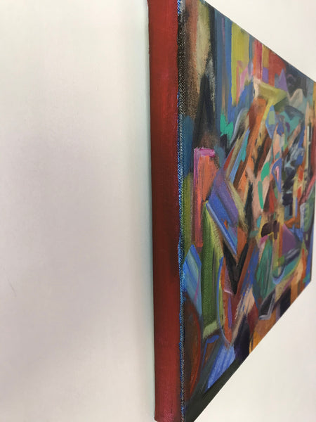 Canvas edges painted burgundy.