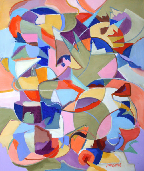 Colorful abstract oil on canvas animal painting.