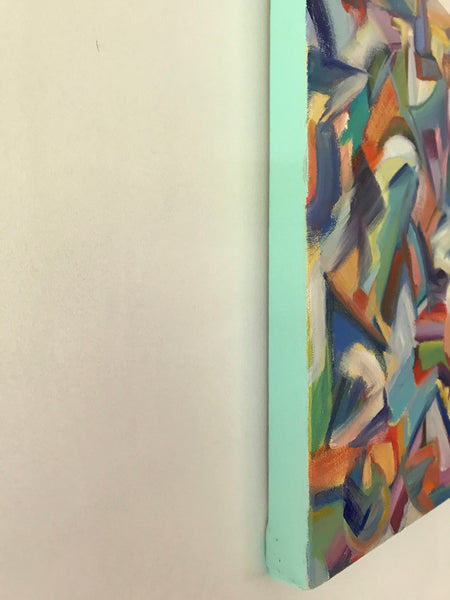 Canvas sides painted to match the painting.