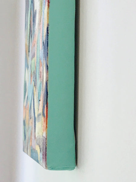 Ascent, Original Abstract Expressionist oil painting, oil on gallery wrapped canvas, teal painted sides, hanging wire, by Pamela Parsons