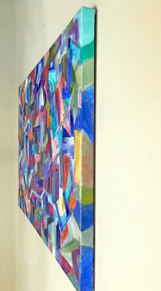 Blocks, Original abstract expressionist painting, Acrylic on Gallery wrapped canvas, 18x24", painted edges, by Pamela Parsons, easy to frame