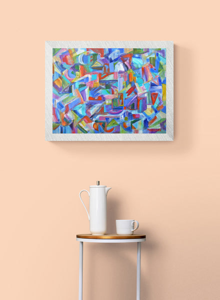 Blocks, Original abstract expressionist painting, Acrylic on Gallery wrapped canvas, 18x24", painted edges, by Pamela Parsons, easy to frame