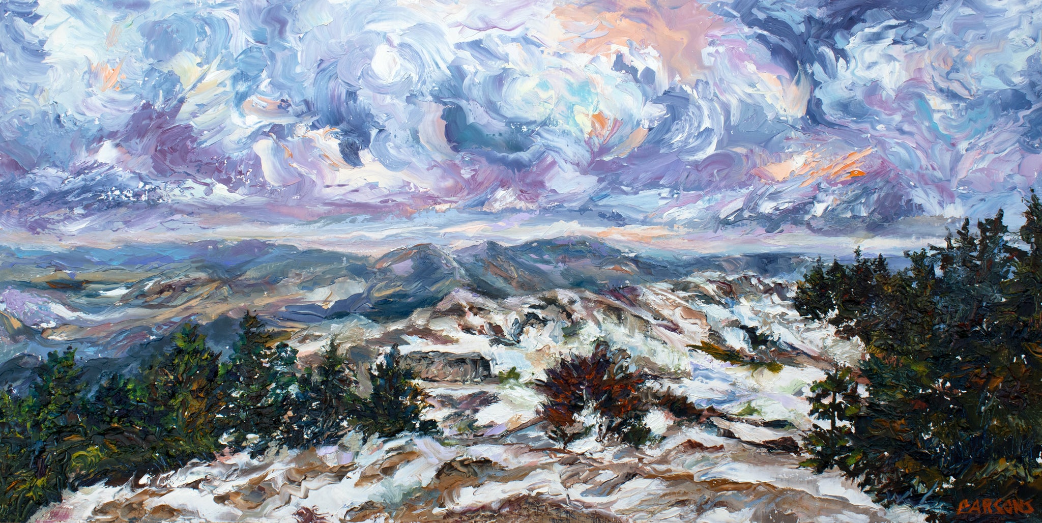 Cascade Peak, Adirondack Mountains, New York. Oil on cradled birch panel. Winter landscape.