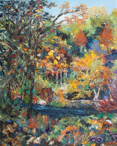 Autumn Colors on the Delaware River, Original impressionist oil painting, Bucks County, Pennsylvania.