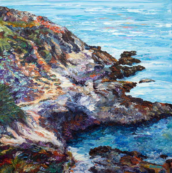 Rocky Coast, Big Sur, California. Original Impressionist Oil Painting.