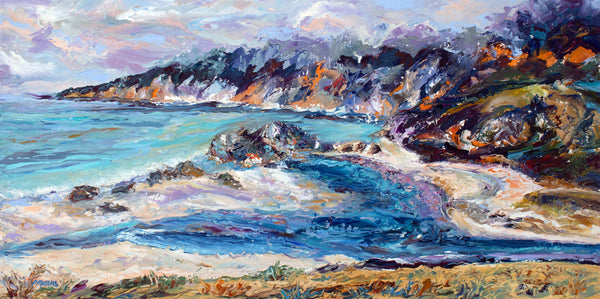 Misty Cove, Big Sur, California Coast. Original Impressionist Oil Painting, Oil on cradled birch panel.