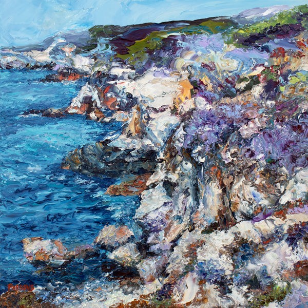 Colorful Impasto Oil painting of the rocky coast of Big Sur, California 