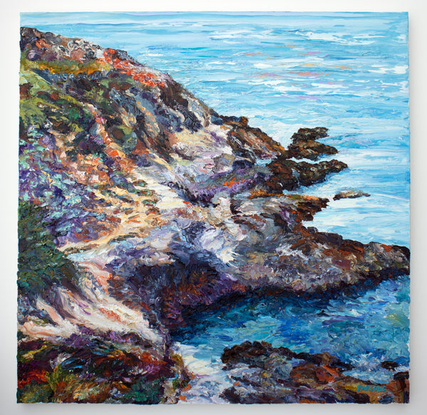 Rocky Coast, Big Sur, California. Original Impressionist Oil Painting.