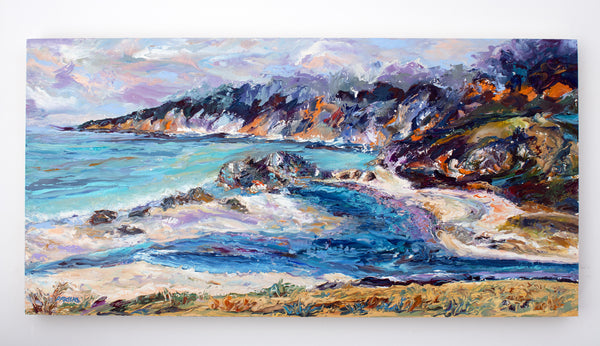 Misty Cove, Big Sur, California Coast. Original Impressionist Oil Painting, Oil on cradled birch panel.