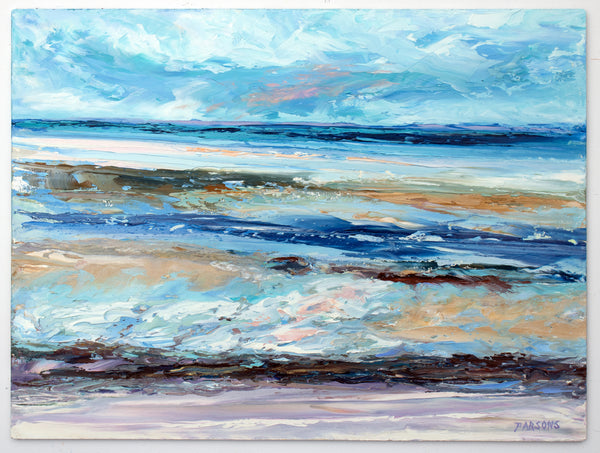 Cape Cod Painting. Original Impressionist Oil. Tidal Flats at Saints Landing Beach. by Pamela Parsons. Palette Knife Oil on Panel.