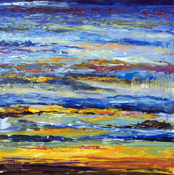 Colorful textured palette knife painting of the tidal flats in Cape Cod.