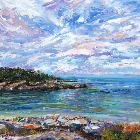 Gloucester Cove, Cape Ann, Massachusetts. Original oil on birch panel painting.