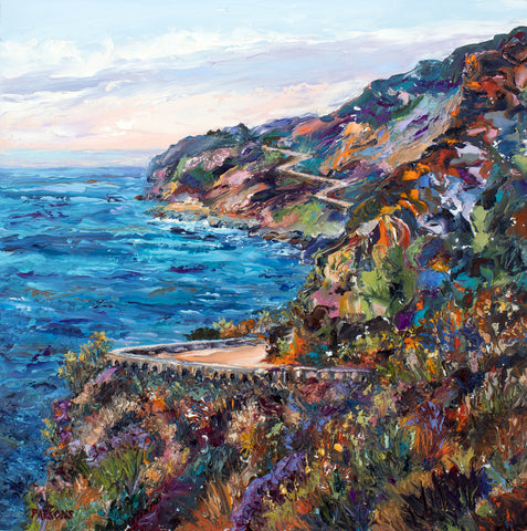 Pacific Coast Highway, Big Sur, California Coast Series. Original Impressionist Oil Painting, Oil on panel.
