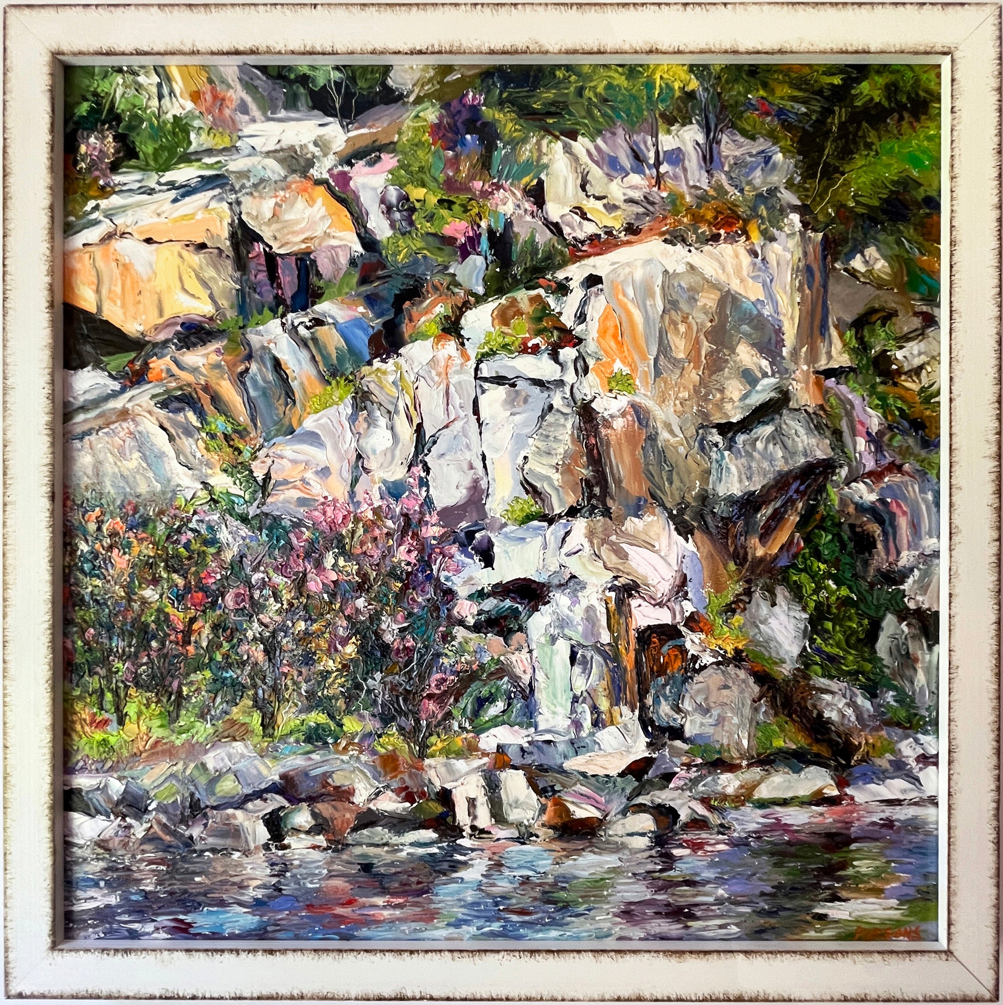 Rockport Quarry. Cape Ann, Massachusetts. Framed oil on birch panel painting. Framed.