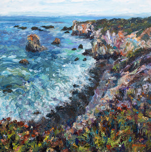 Rocky Cove, Big Sur, California Coast Series Original Impressionist Oil Painting, Oil on panel.