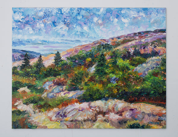 Acadia at Dawn, Cadillac Mountain, Acadia National Park, Maine. Oil on panel.