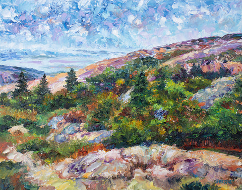 Acadia at Dawn, Cadillac Mountain, Acadia National Park, Maine. Oil on panel.