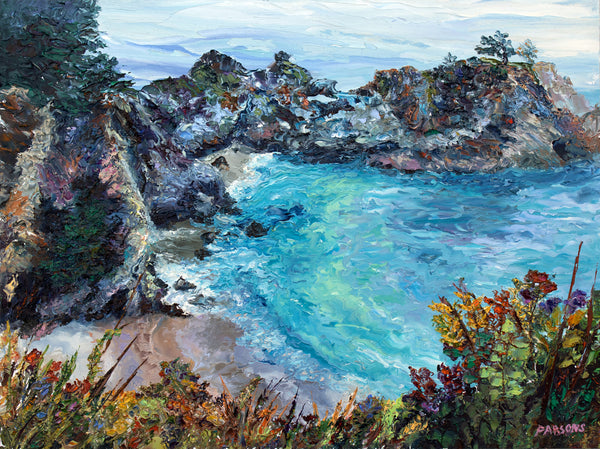 McWay Falls, Julia Pfeiffer Burns State Park. Big Sur, California Coast. Oil Painting, Oil on panel.
