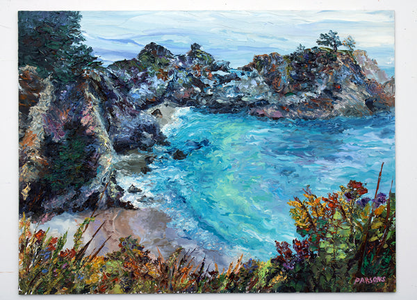 McWay Falls, Julia Pfeiffer Burns State Park. Big Sur, California Coast. Oil Painting, Oil on panel.