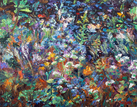 Delaware River Wildflowers, Original impressionist oil painting, Bucks County, Pennsylvania.