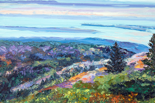 Acadia Sunrise, Cadillac Mountain, Acadia National Park, Maine. Oil on panel.