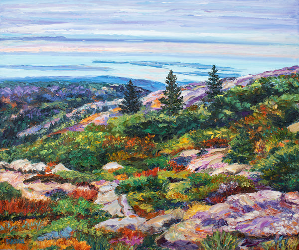 Acadia Sunrise, Cadillac Mountain, Acadia National Park, Maine. Oil on panel.