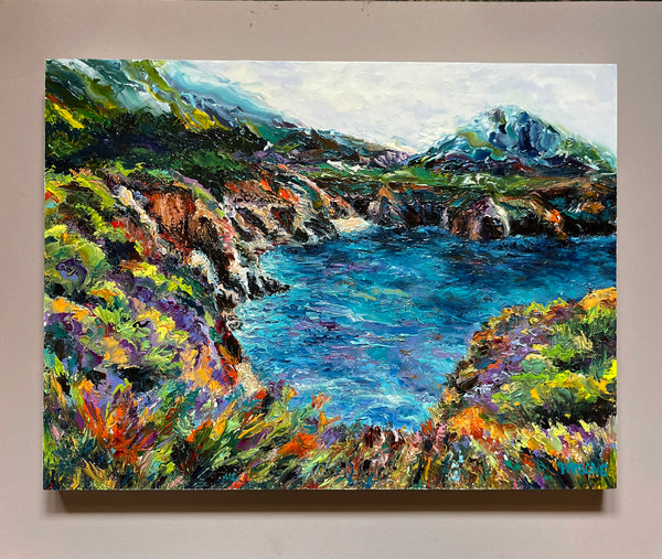 Colorful Cove, Big Sur, California Coast Series Original Impressionist Oil Painting, Oil on panel. (Copy)