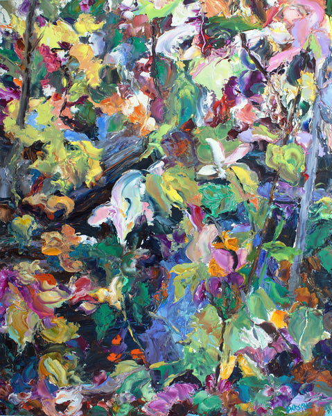 Autumn Flowers on the Delaware Canal. Original impressionist oil painting, Bucks County, Pennsylvania.