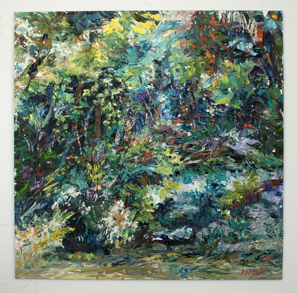Pennsylvania Impressionist Oil Painting. Palette Knife Forest Landscape. Bucks County Forest. by Pamela Parsons