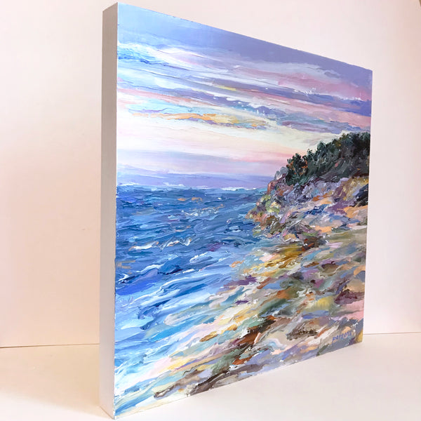 Sunset on Kingsbury Beach, Cape Cod, Massachusetts. Oil on cradled panel.