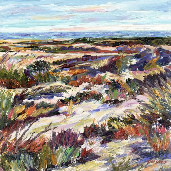 May Dunes, Barnegat Light, Long Beach Island, New Jersey. Original oil on panel painting.