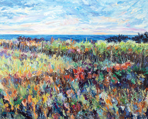 Barnegat Light Dunes, Long Beach Island, Jersey Shore. Original impressionist oil painting.
