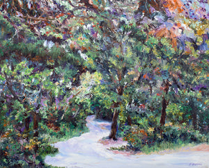 Cape Cod Path, Eastham, Massachusetts Coast. Original Oil on hardboard Panel Painting.