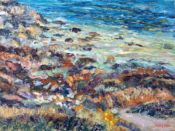 Marginal Way, Ogunquit, Maine. Original palette knife oil painting, oil on panel.