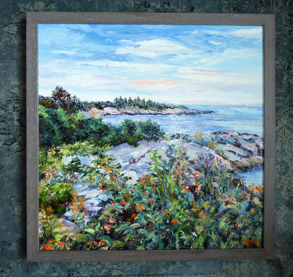 Ogunquit Cove, Maine. Original palette knife oil painting, oil on cradled birch panel. By Pamela Parsons.