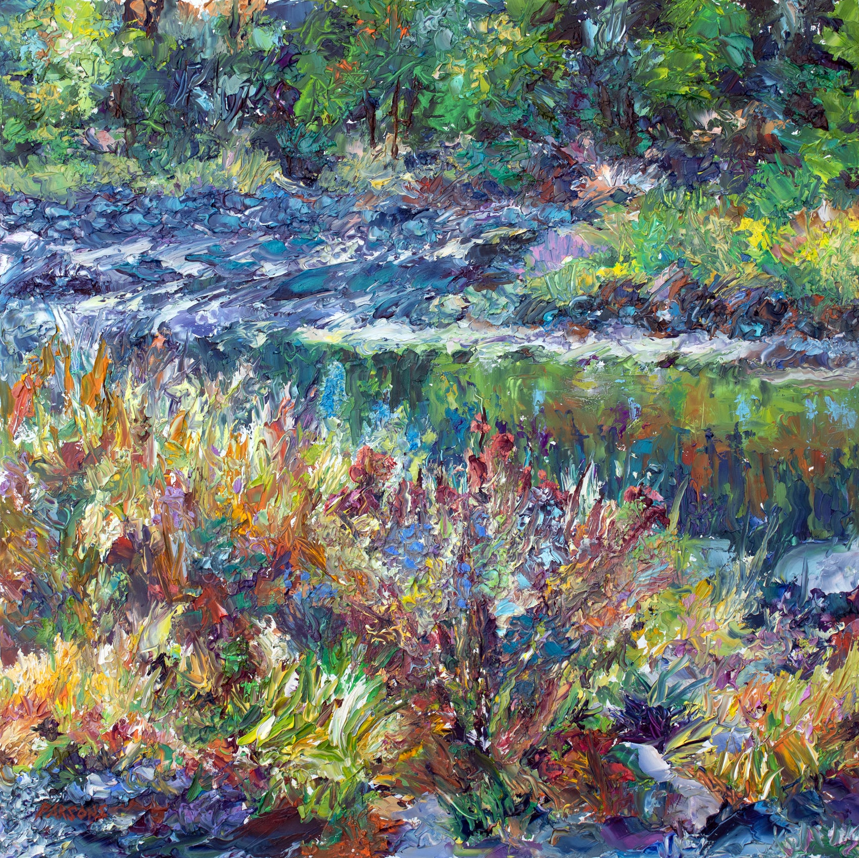 Tohickon Creek in Autumn. Pt. Pleasant. Original impressionist oil painting, Bucks County, Pennsylvania.