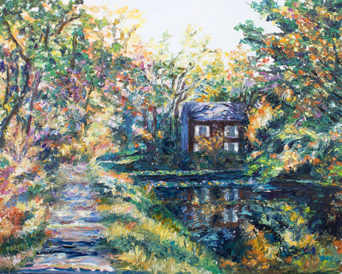 Autumn Walk on the Delaware Canal. Original impressionist oil painting, Bucks County, Pennsylvania.