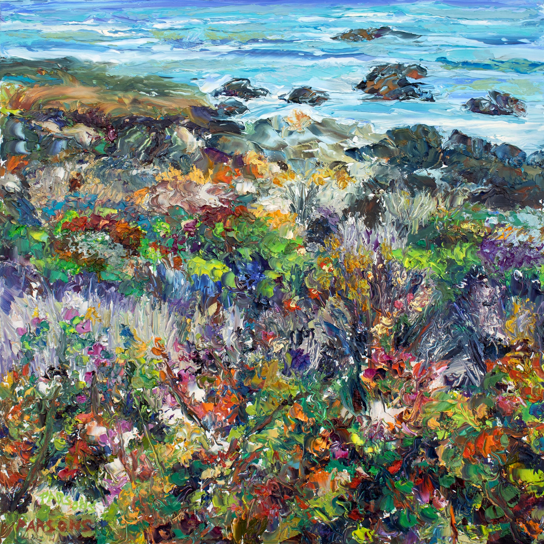 Summer, Moonstone Beach. Cambria, California. Original Impressionist Oil Painting, Oil on panel.